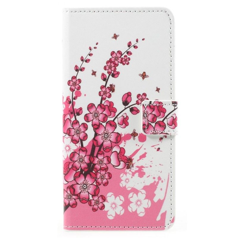 Folio Deksel Samsung Galaxy A8 Magenta Tropiske Blomster