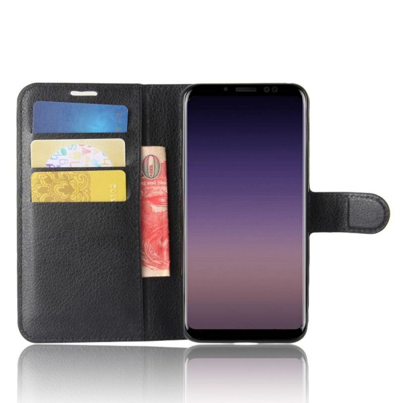 Folio Deksel Samsung Galaxy A8 Svart Klassisk Skinneffekt Beskyttelse