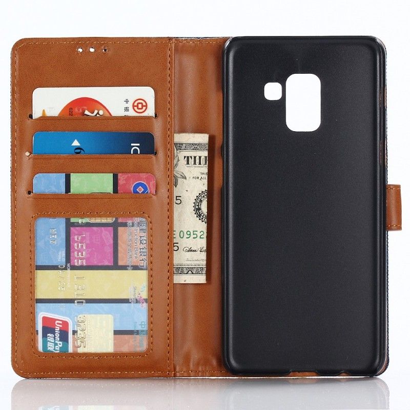 Lærdeksel Folio Deksel Samsung Galaxy A8 Svart Mobildeksel Jeans