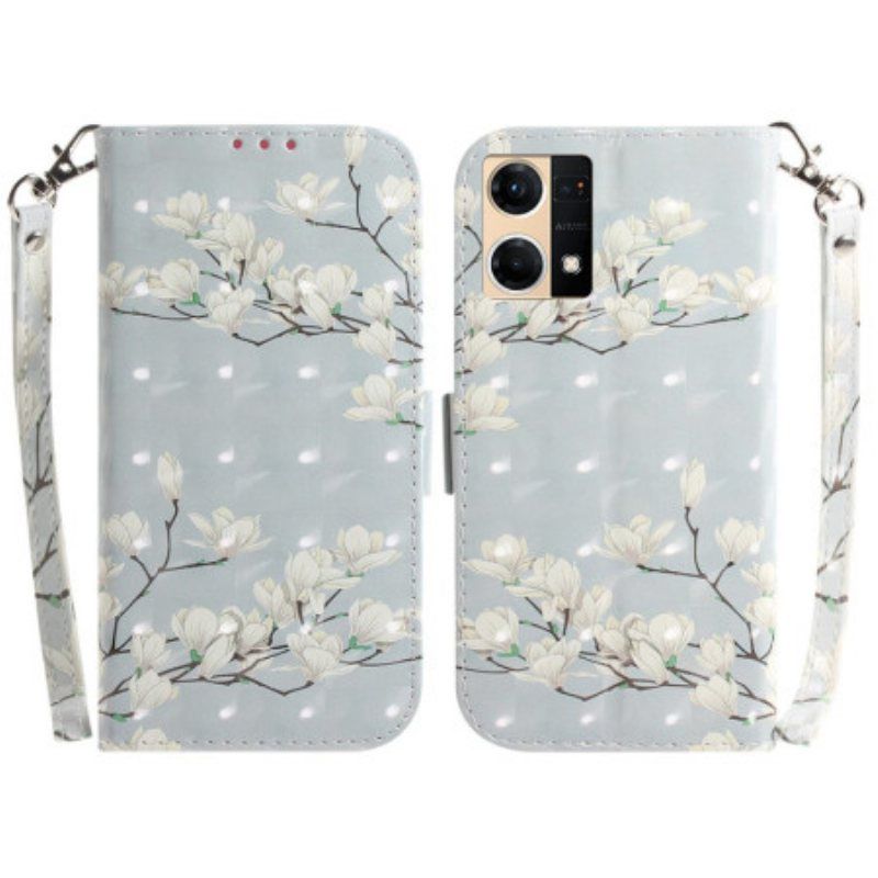 Folio Deksel Til Oppo Reno 7 Gren Av Hvite Blomster