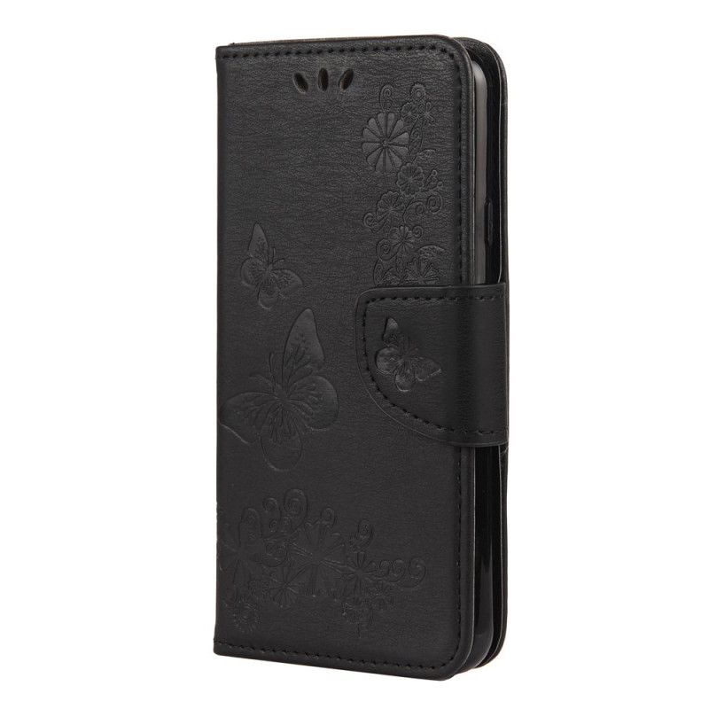 Folio Deksel Google Pixel 4a Svart Bare Sommerfugler Med Tanga