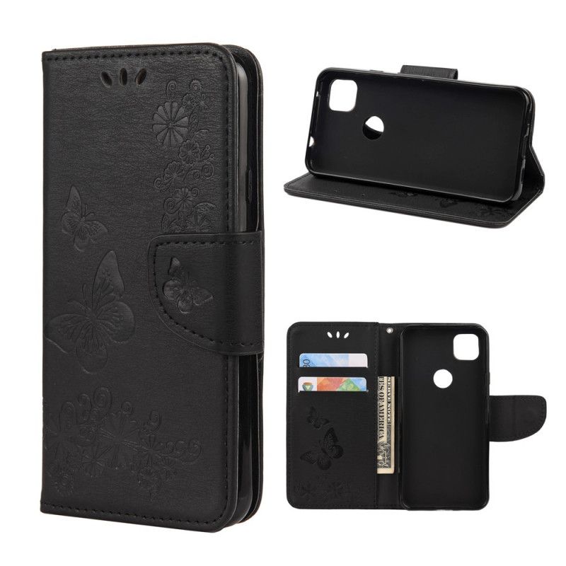 Folio Deksel Google Pixel 4a Svart Bare Sommerfugler Med Tanga