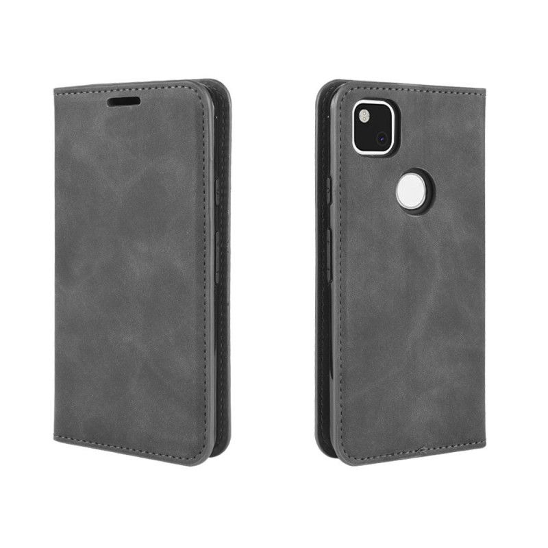Folio Deksel Google Pixel 4a Svart Silkemyk Skinneffekt