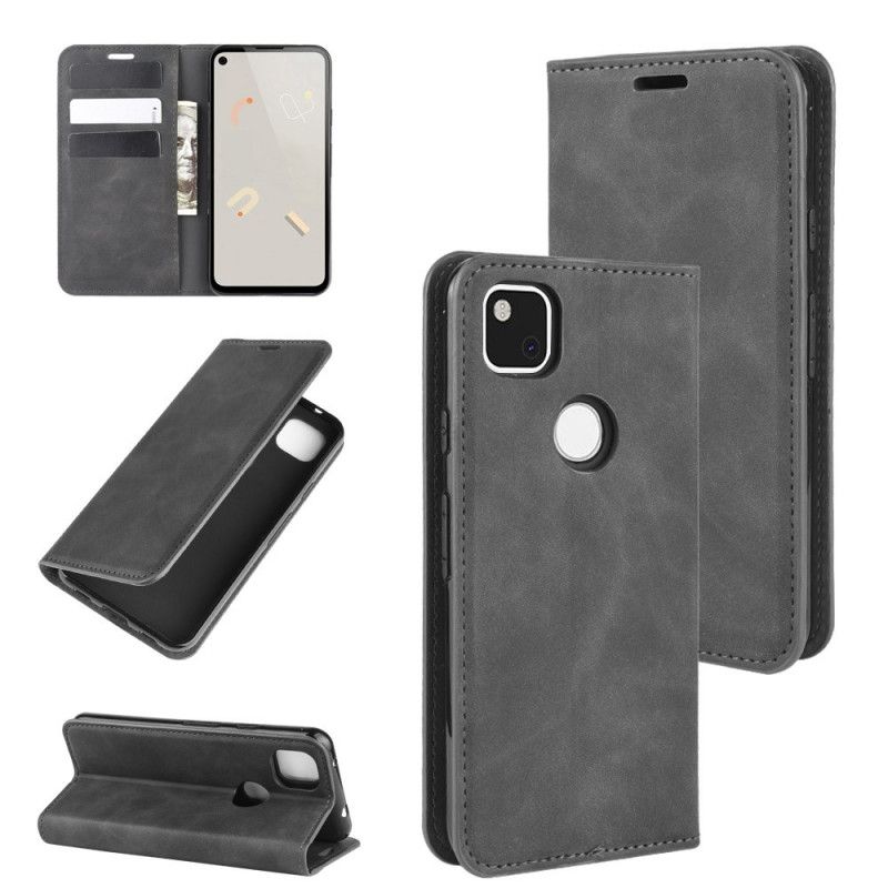 Folio Deksel Google Pixel 4a Svart Silkemyk Skinneffekt
