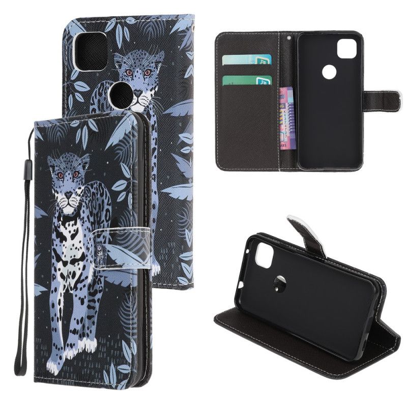 Lærdeksel Folio Deksel Google Pixel 4a Mobildeksel Leopard Med Tanga