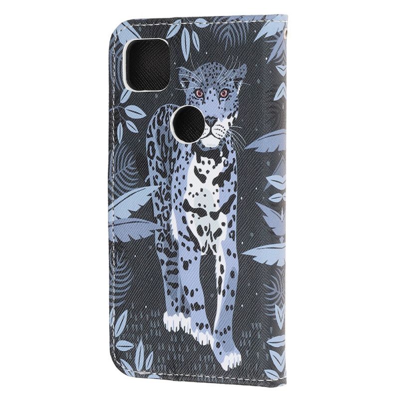 Lærdeksel Folio Deksel Google Pixel 4a Mobildeksel Leopard Med Tanga