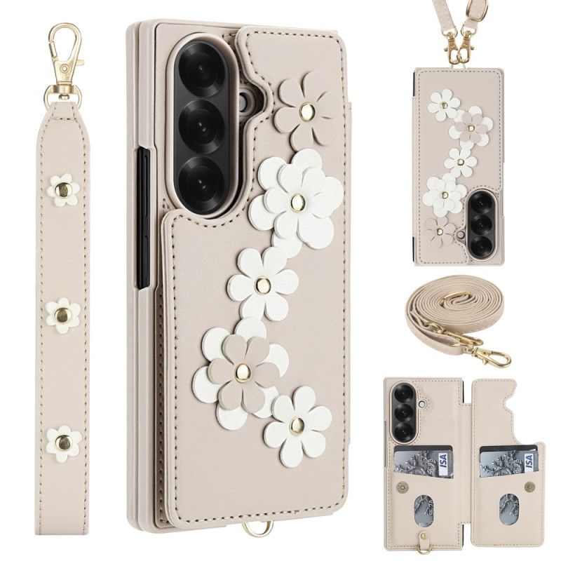 Deksel Samsung Galaxy Z Fold 7 Kortholder Og Stativ Med 3d-blomstermotiv Beskyttelse Deksel