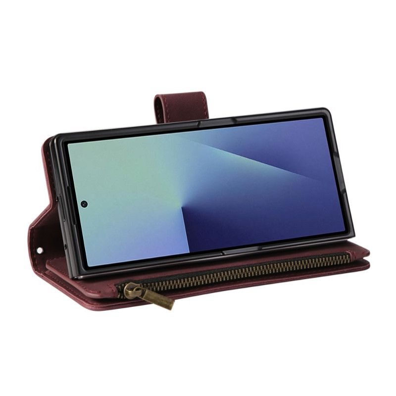 Folio Deksel Samsung Galaxy Z Fold 7 Lommebok Med Semsket Skinneffekt Og Skulderstropp Beskyttelse Deksel