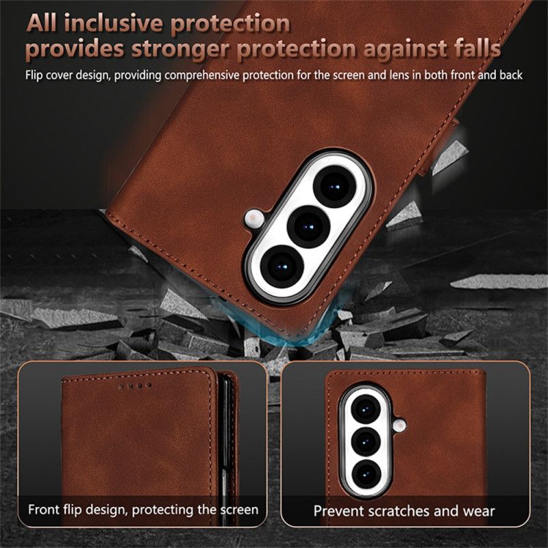 Lærdeksel Folio Deksel Samsung Galaxy Z Fold 7 Mobildeksel Azns Semsket Skinn-effekt