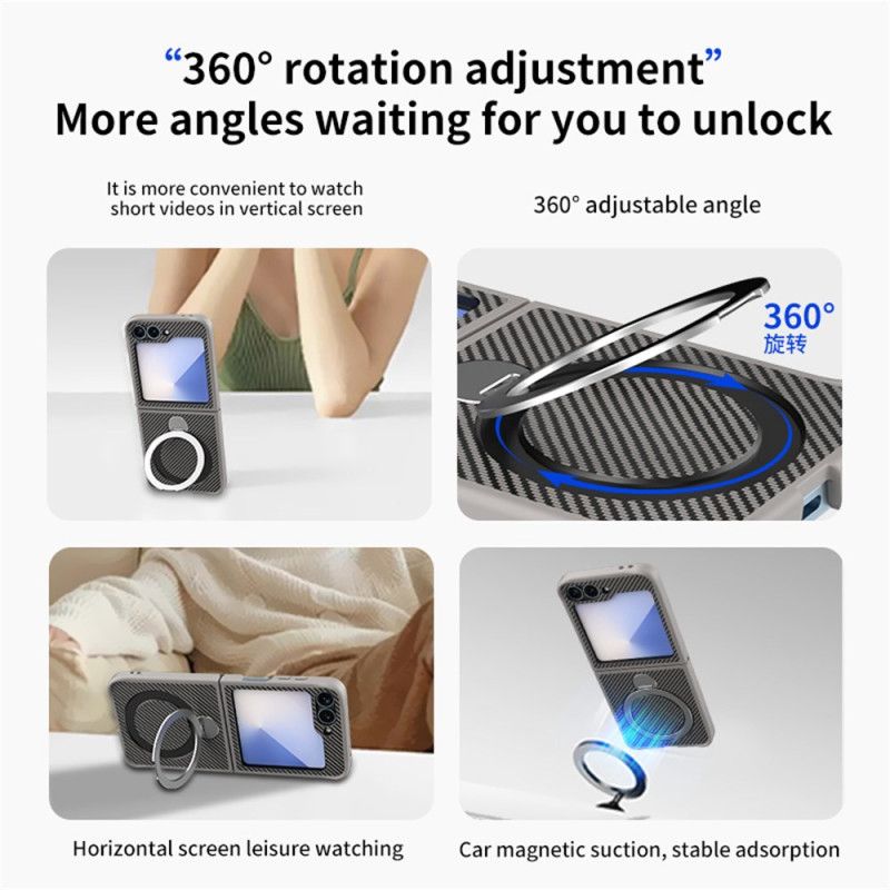 Deksel Samsung Galaxy Z Flip 7 Fe Karbonfiberdesign Med Magnetisk Stativ