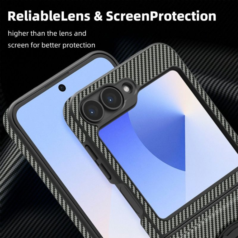 Deksel Samsung Galaxy Z Flip 7 Fe Magnetisk Karbonfiber Og Stativ