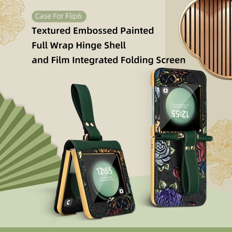 Deksel Samsung Galaxy Z Flip 7 Fe Skulderrem Med Blomsterdesign