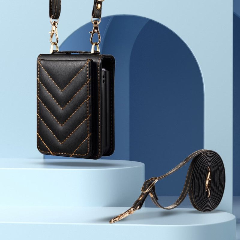 Deksel Samsung Galaxy Z Flip 7 Fe Vattert Kortholder Og Skulderstropp