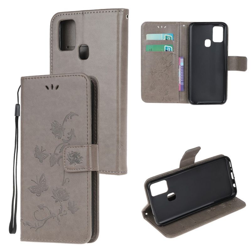 Folio Deksel Honor 9X Lite Svart Sommerfugler Og Tanga Blomster Anti-fall