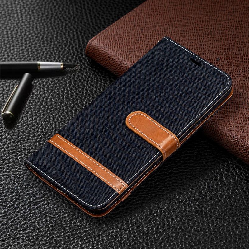 Folio Deksel Honor 9X Lite Svart Stoff Og Læreffekt Med Tanga