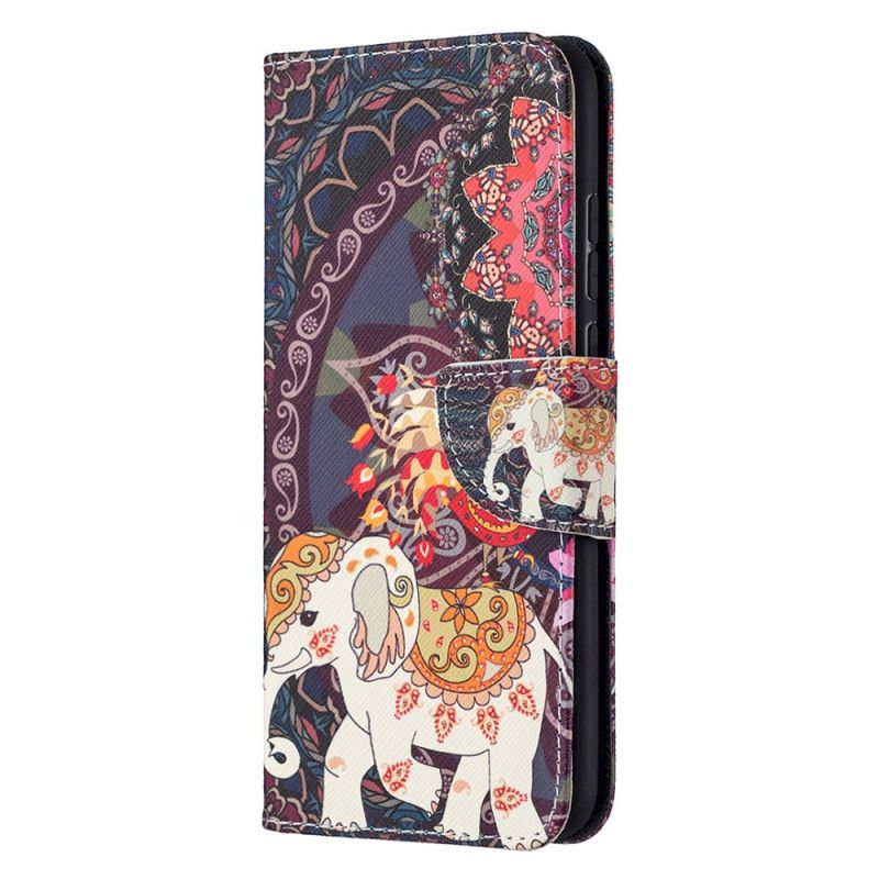 Lærdeksel Folio Deksel Honor 9X Lite Elefant Og Fargerik Mandala