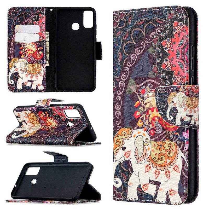 Lærdeksel Folio Deksel Honor 9X Lite Elefant Og Fargerik Mandala