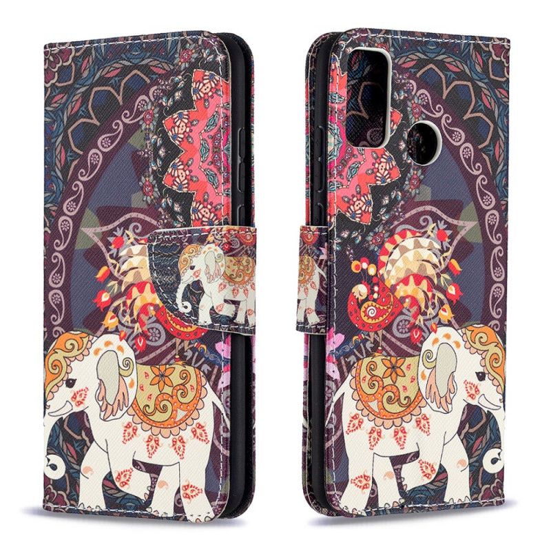 Lærdeksel Folio Deksel Honor 9X Lite Elefant Og Fargerik Mandala