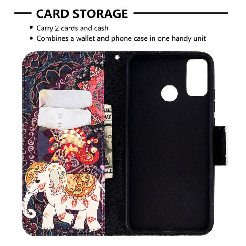 Lærdeksel Folio Deksel Honor 9X Lite Elefant Og Fargerik Mandala