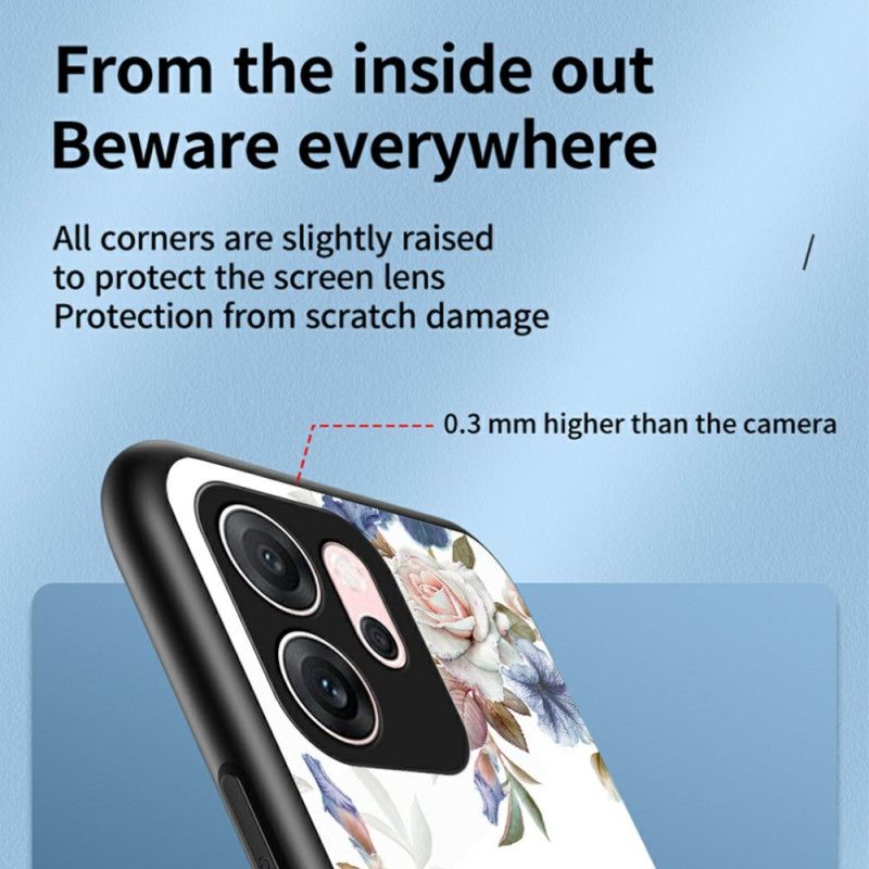 Deksel Oppo Reno 14f 5g Herdet Glass Med Blomstermønster Beskyttelse Deksel