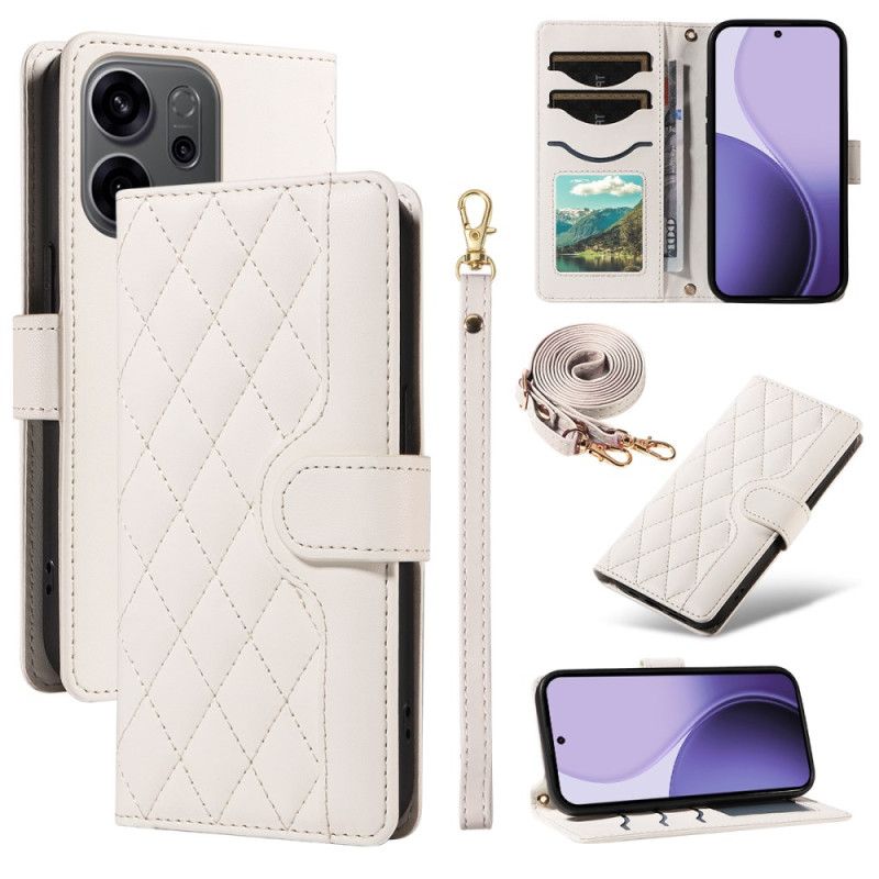 Folio Deksel Til Oppo Reno 14f 5g Vattert Med Stropp Og Skulderstropp