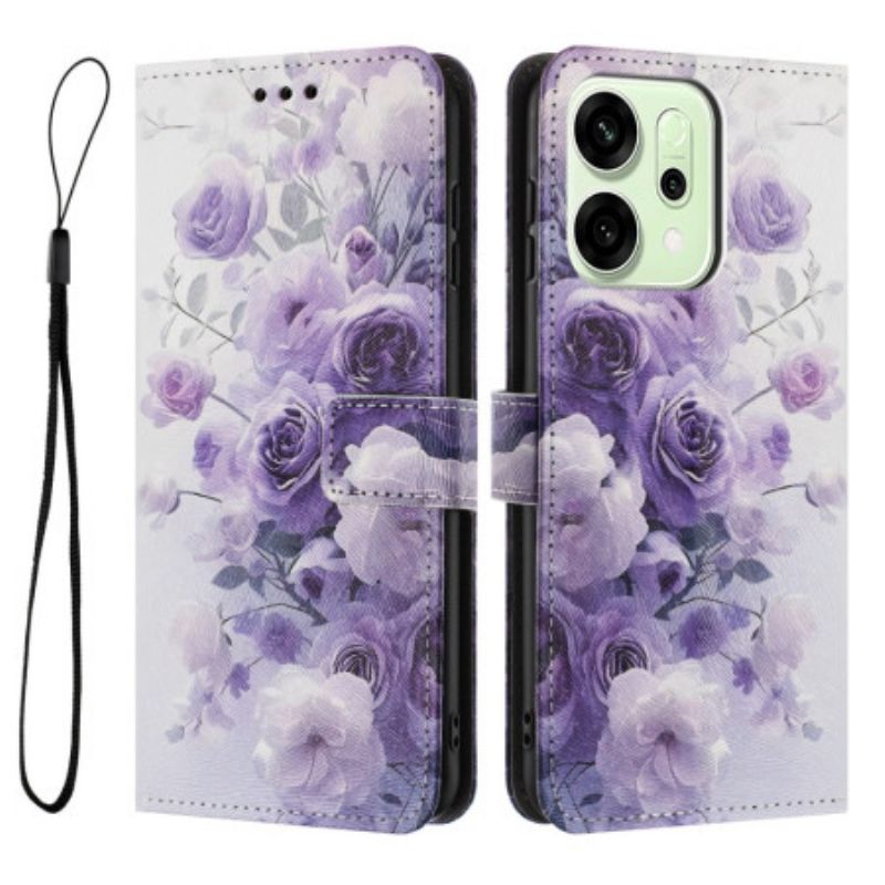 Lærdeksel Folio Deksel Oppo Reno 14f 5g Mobildeksel Lilla Blomster