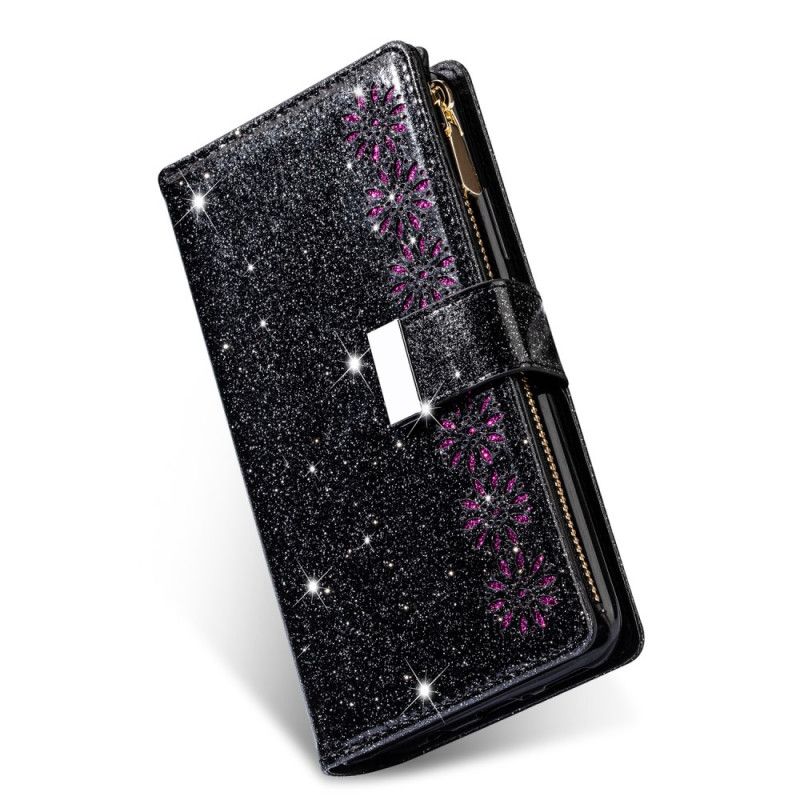 Folio Deksel for Xiaomi Mi 10 / 10 Pro Svart Paljetter Med Glidelås
