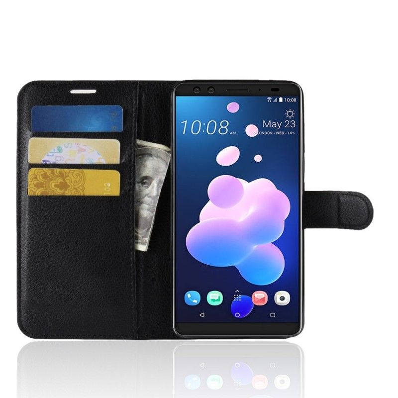 Folio Deksel HTC U12 Plus Svart Litchi-Skinneffekt Anti-fall