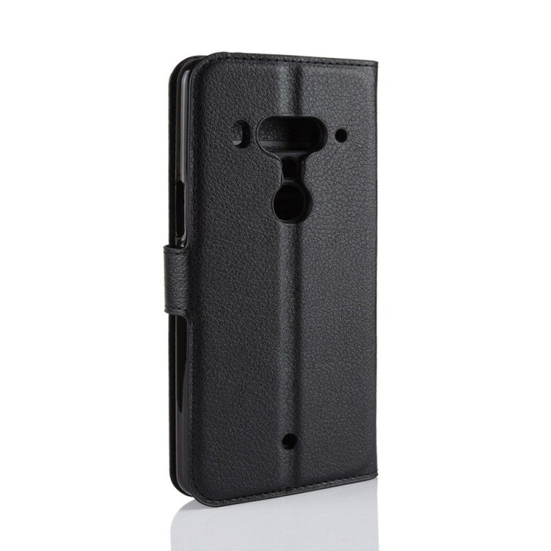 Folio Deksel HTC U12 Plus Svart Litchi-Skinneffekt Anti-fall