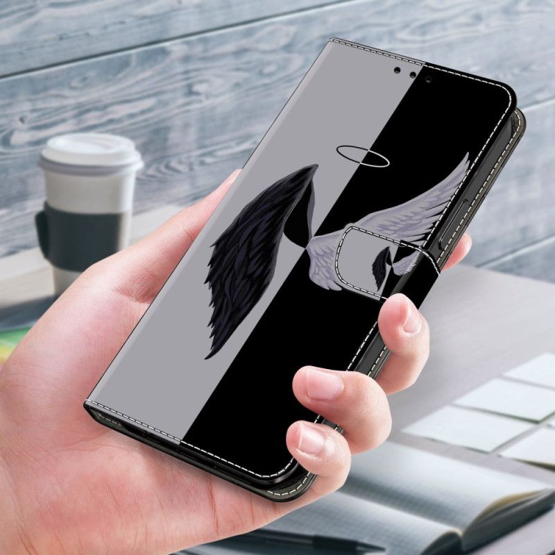 Folio Deksel Samsung Galaxy S24 5g Hvite Og Svarte Vinger Beskyttelse Deksel