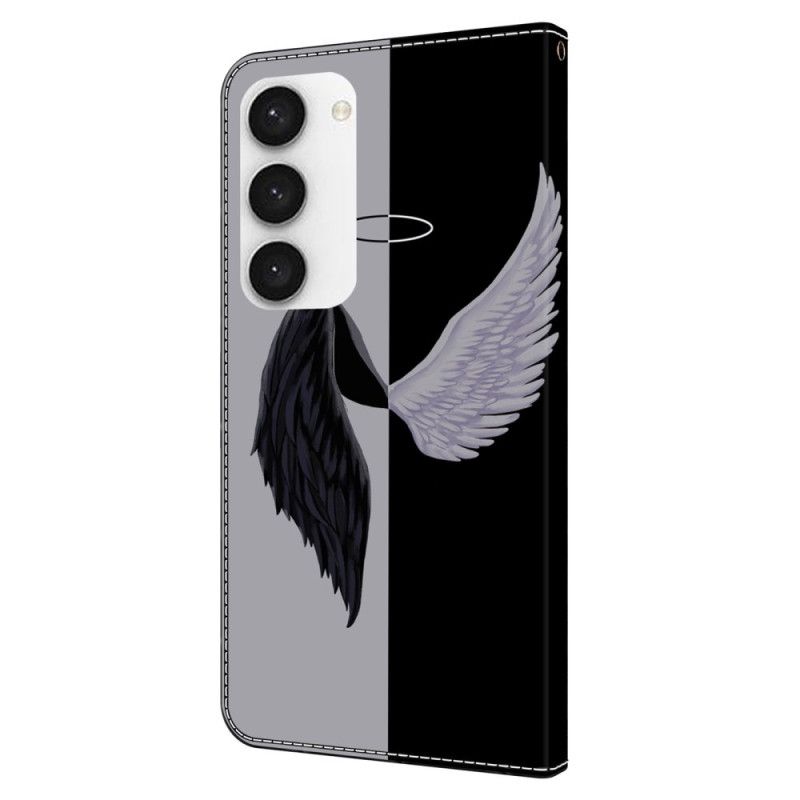 Folio Deksel Samsung Galaxy S24 5g Hvite Og Svarte Vinger Beskyttelse Deksel