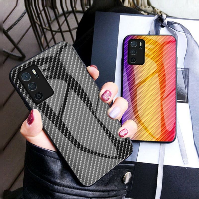 Deksel Oppo A16 / A16s Mobildeksel Karbonfiber Herdet Glass