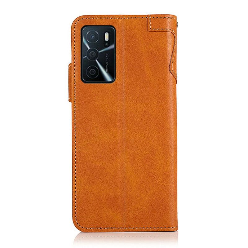 Lærdeksel Folio Deksel Oppo A16 / A16s Mobildeksel Imitert Skinnknapp Khazneh