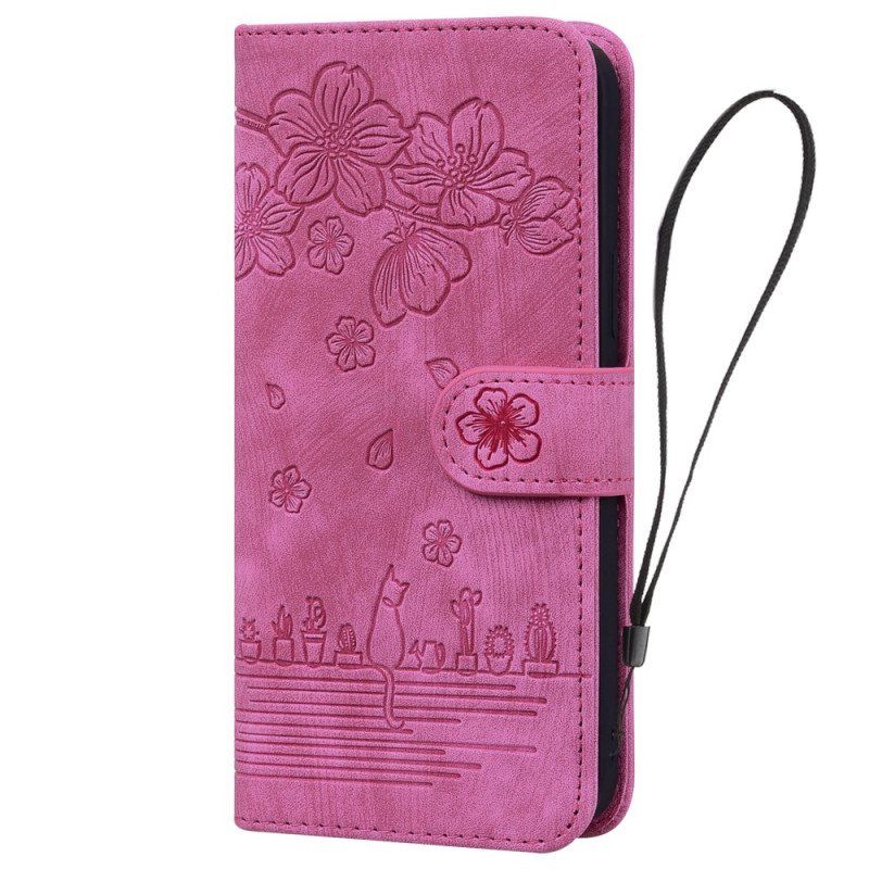 Folio Deksel Til iPhone 15 Pro Med Kjede Thong Cat Daydream