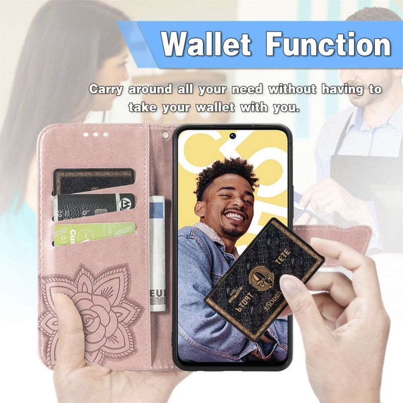 Lærdeksel Folio Deksel Realme C55 Mobildeksel Barokk Sommerfuglrem