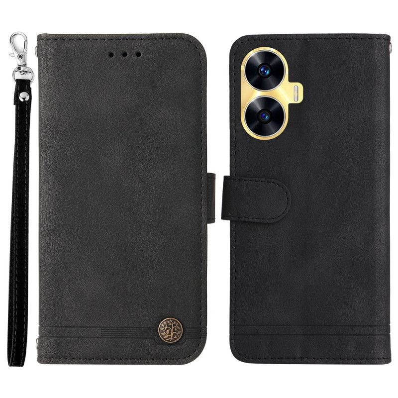 Lærdeksel Folio Deksel Realme C55 Mobildeksel Dekorativ Nagle Med Semsket Skinneffekt