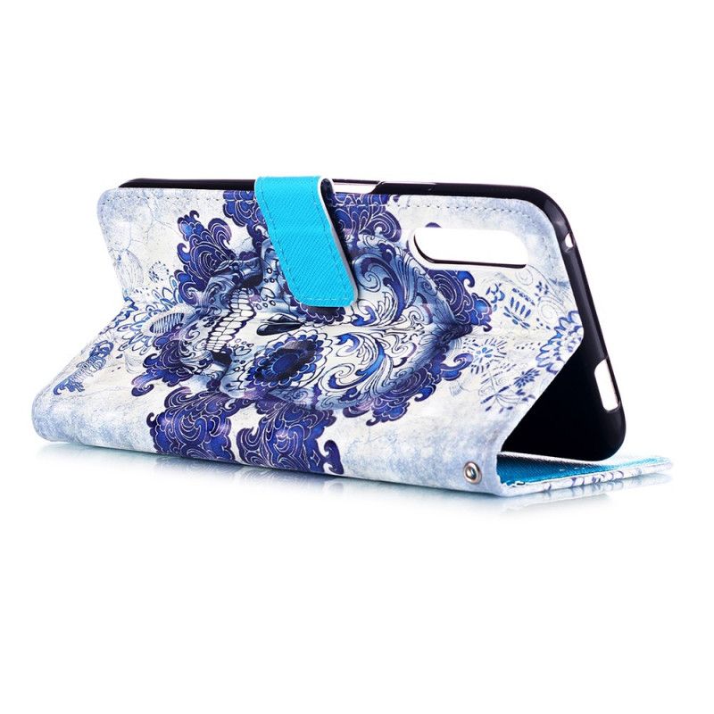 Lærdeksel Folio Deksel Honor 9X Pro Mobildeksel 3D Blå Hodeskalle
