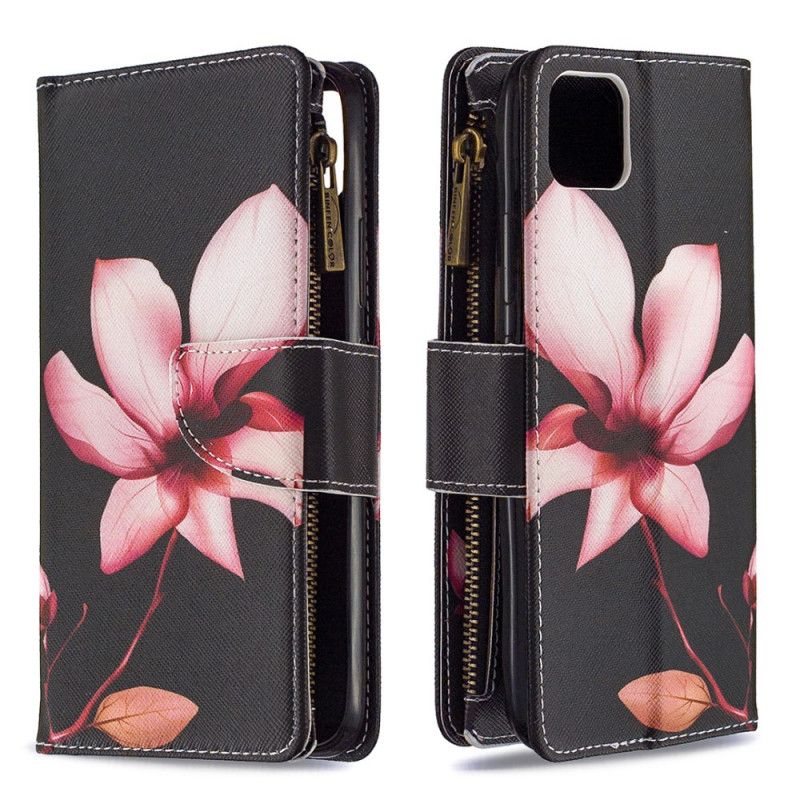 Folio Deksel Realme C11 Svart Blomsterlomme Med Glidelås