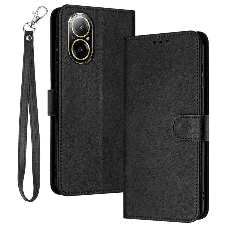 Folio Deksel Til Realme C67 Ensfarget Skinneffekt Med Stropp