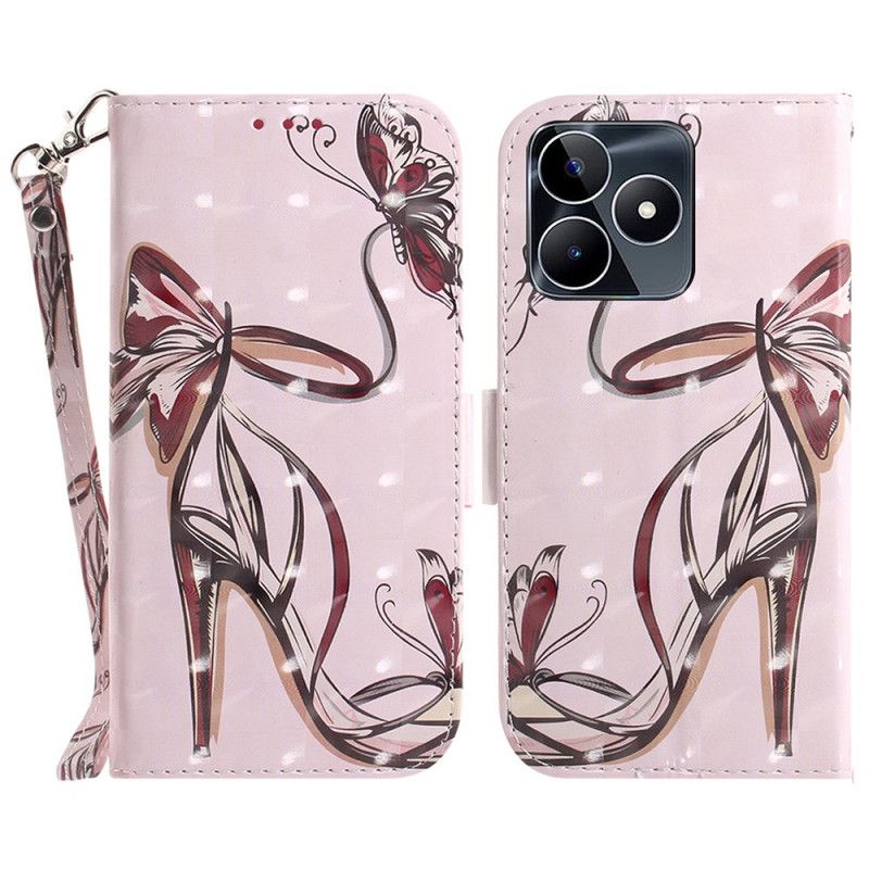 Folio Deksel Til Realme C53 Høyhælte Skoholder Med Snor