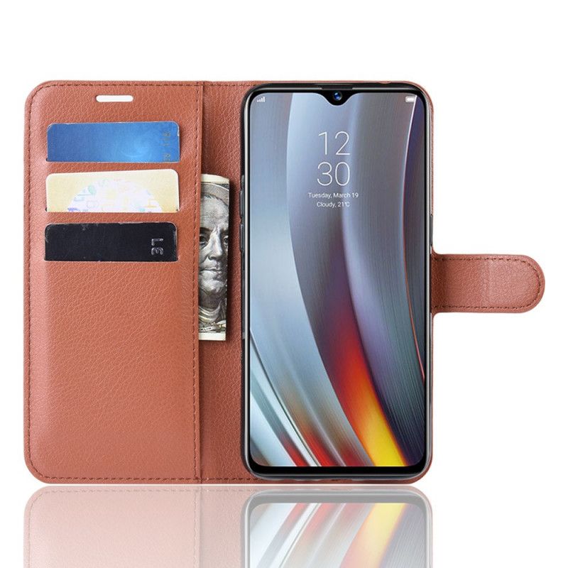 Folio Deksel Oppo Realme 3 Pro Lilla Litchi Imitert Skinn