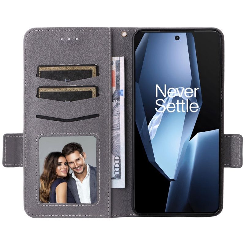 Lærdeksel Folio Deksel Oneplus 13r Litchi-tekstur Med Stropp