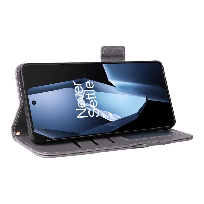 Lærdeksel Folio Deksel Oneplus 13r Litchi-tekstur Med Stropp