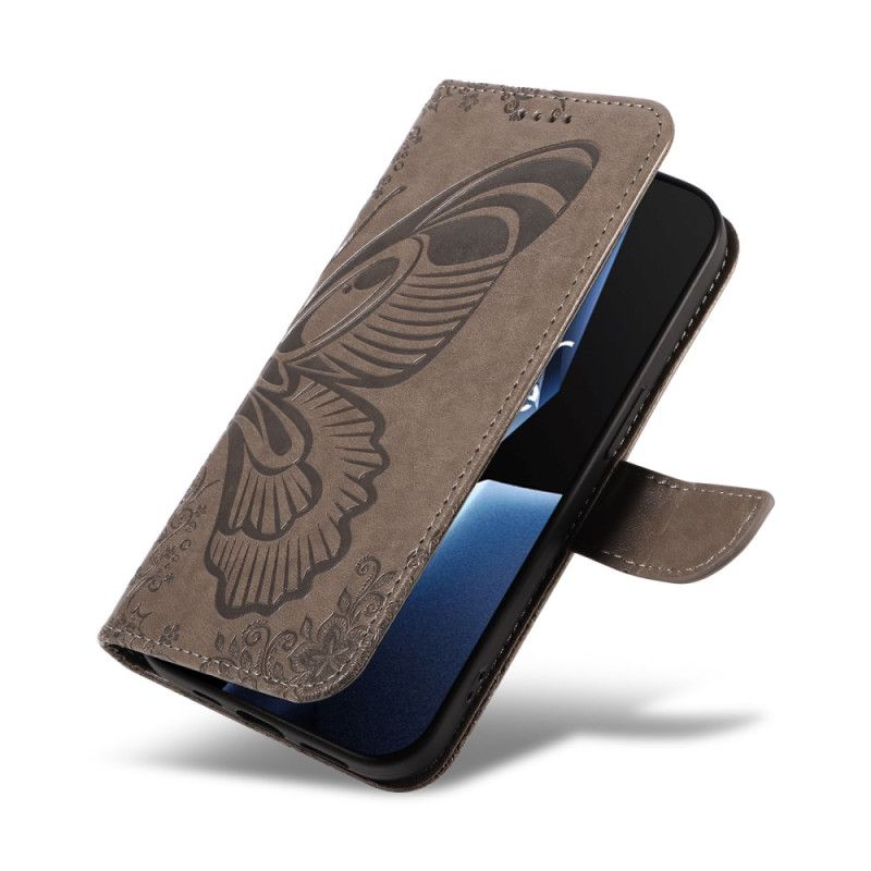 Lærdeksel Folio Deksel Oneplus 13r Mobildeksel Lommebok Med Sommerfugldesign