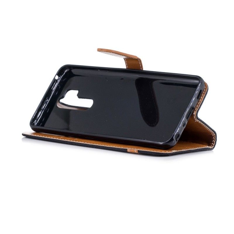 Folio Deksel LG G7 ThinQ Grønn Stoff Og Læreffekt Med Tanga Anti-fall