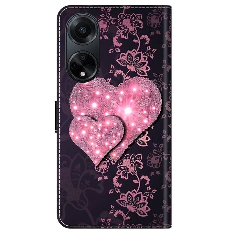 Lærdeksel Folio Deksel Oppo A98 5g Mobildeksel Blondehjerter