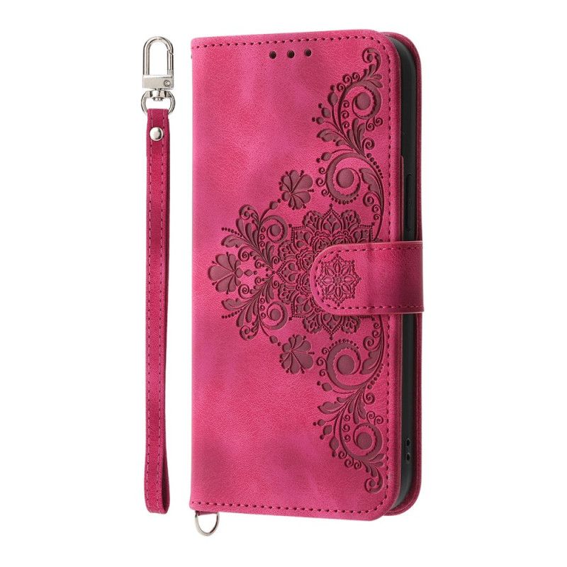 Folio Deksel Realme 14 Pro Plus 5g Blonde I Semsket Skinneffekt Med Rem Og Skulderstropp