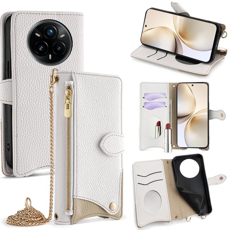 Folio Deksel Realme 14 Pro Plus 5g Speil Og Kjede Beskyttelse Deksel