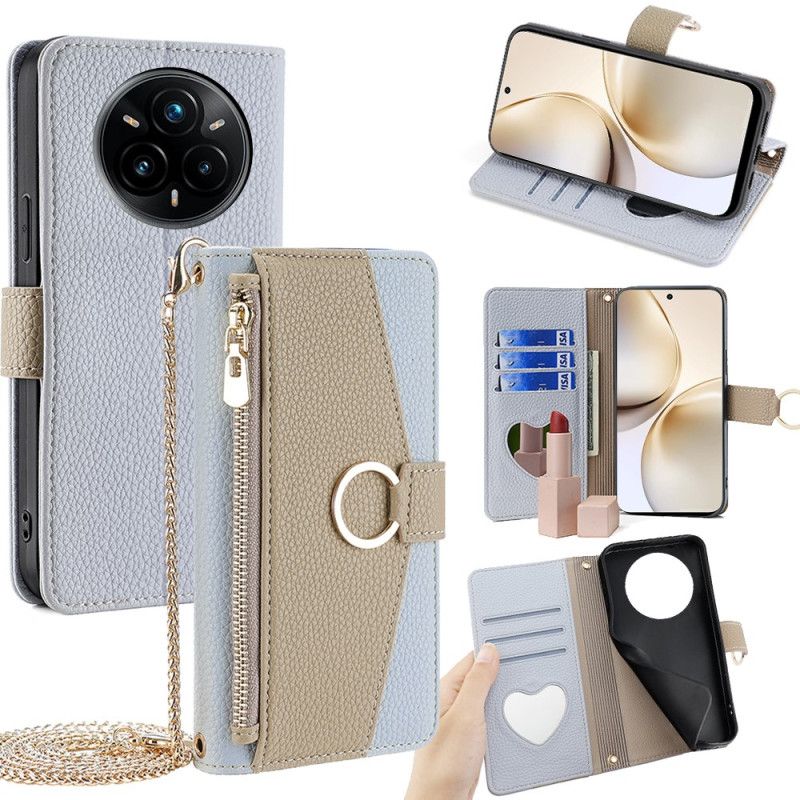 Lærdeksel Folio Deksel Realme 14 Pro Plus 5g Mobildeksel Tofarget Med Speil Og Skulderstropp