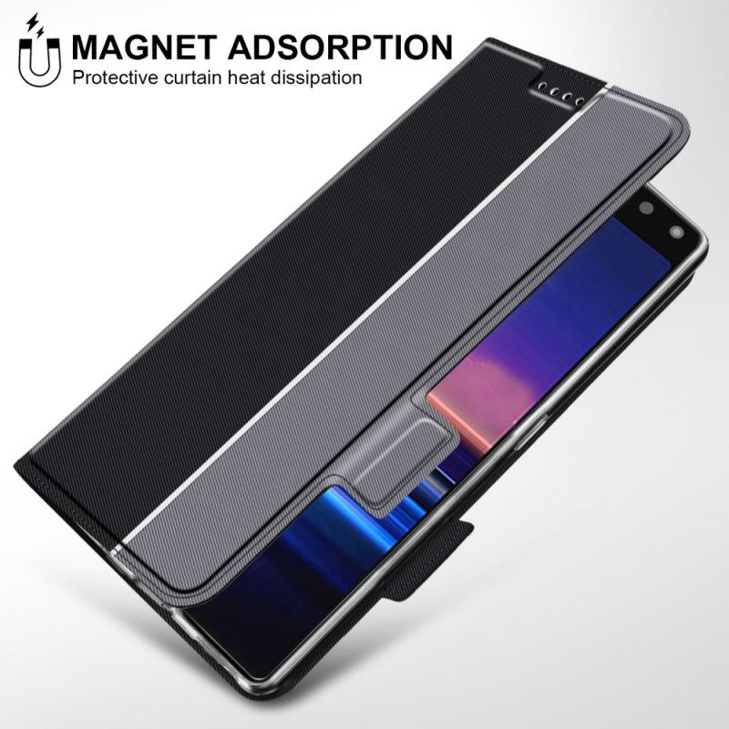 Folio Deksel Sony Xperia 8 Svart Mobildeksel Tofarget Imitert Skinn